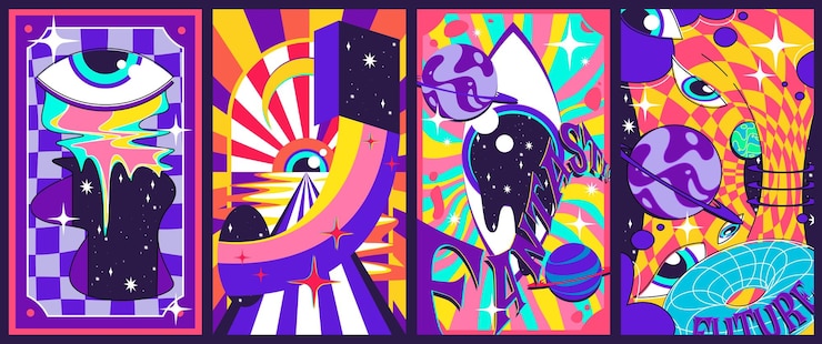 Free Vector groovy space poster set