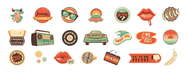 Free vector groovy summer vibe sticker pack