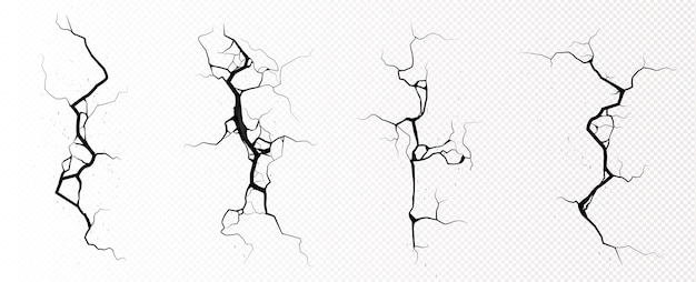 Ground cracks, breaks on land surface from earthquake isolated on transparent