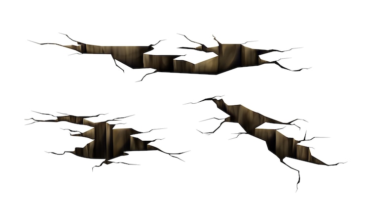 Free Vector ground cracks, earthquake cracking holes, ruined land surface crushed texture