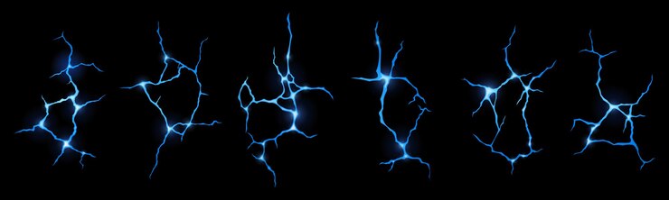 Free Vector ground cracks with frozen water, magic lightnings