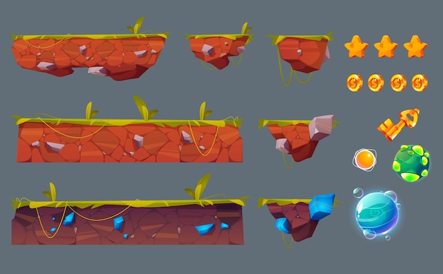 Free vector ground platform island and assets for game ui