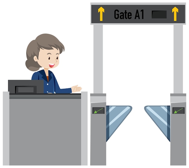 Free vector ground service staff with boarding gate entrance