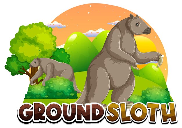 Free vector ground sloth cartoon character with logo