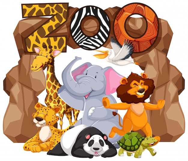 Free vector group of animals under the zoo sign