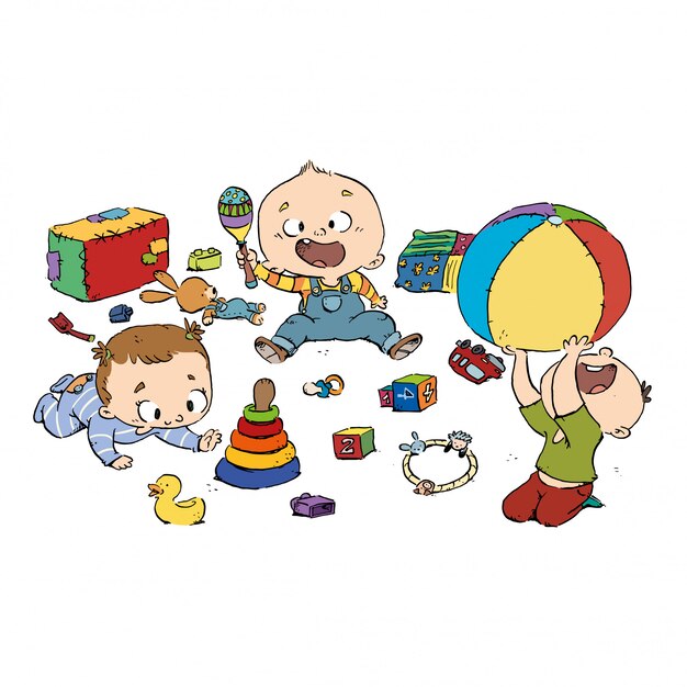Premium Vector Group Of Babies Playing In The Nursery