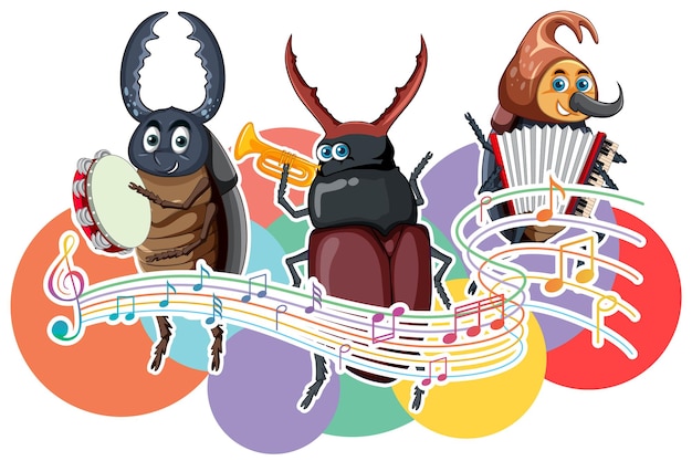 Free vector group of beetle playing music together