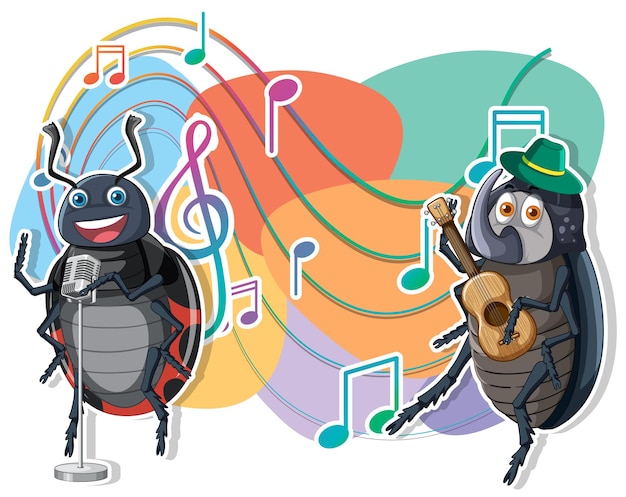 Free vector group of beetle playing music together