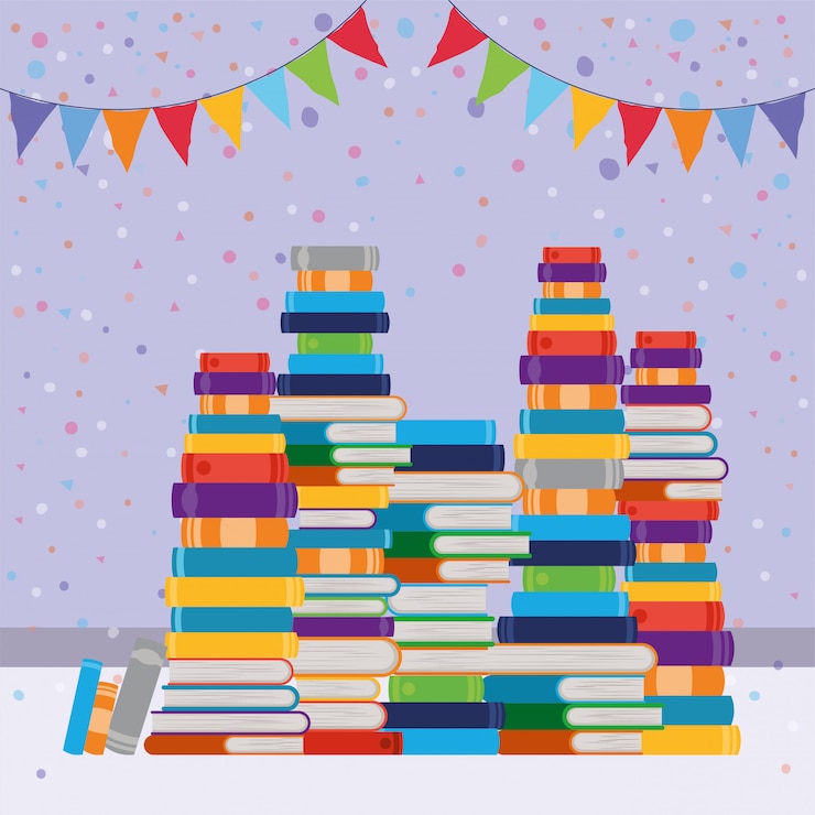 Free Vector group of books and pennant 