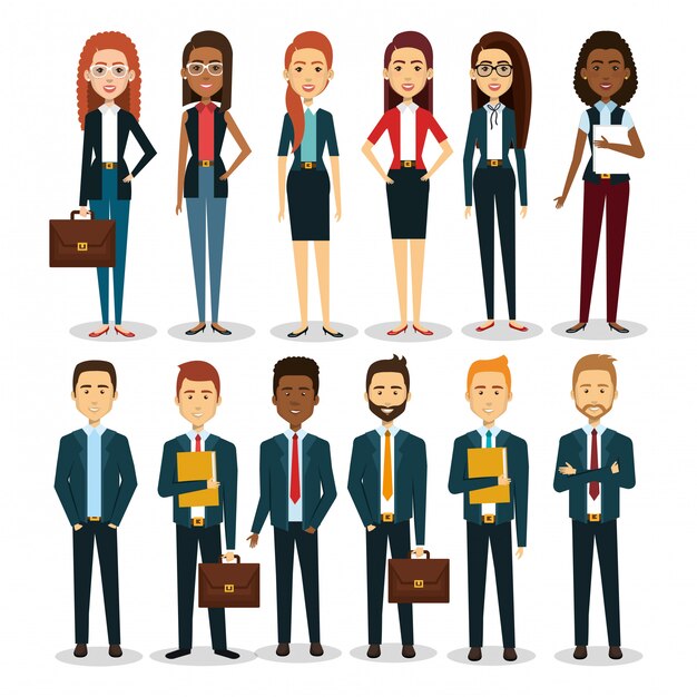 group of businesspeople with portfolio teamwork illustration