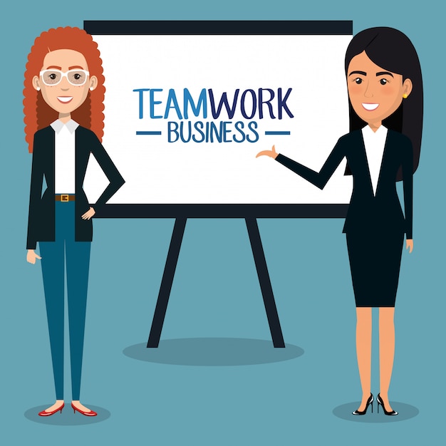 group of businesswomen with paperboard teamwork illustration
