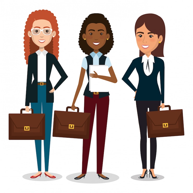 Free Vector group of businesswomen with portfolio teamwork illustration