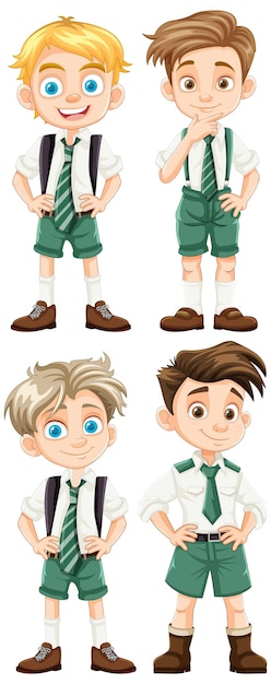 Free vector group of cartoon boys in school uniform