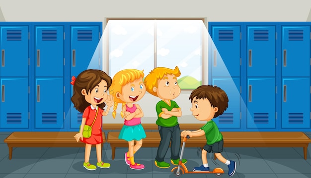 Free vector group of children at changing room