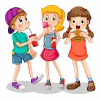 Free vector group of children eating fast food