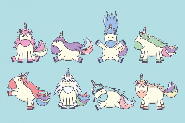 Group of cute adorable unicorns fairy characters