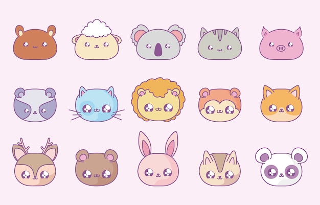 Group of cute animals baby kawaii style