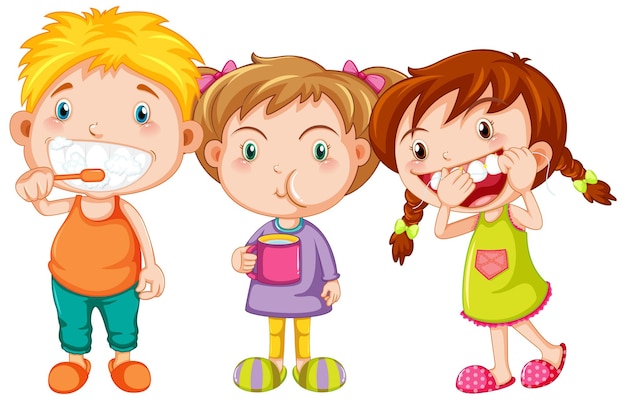 Free vector group of cute children with dental care