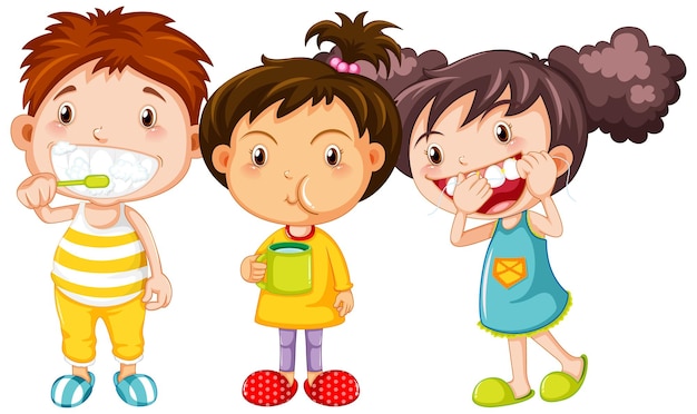 Free vector group of cute children with dental care
