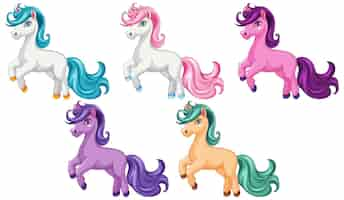 Free vector group of cute unicorn cartoon