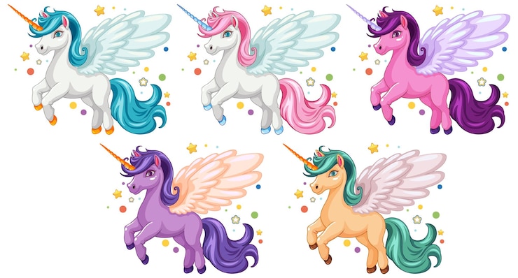 मुफ़्त वेक्टर group of cute unicorn cartoon