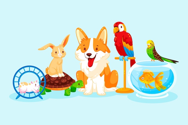 Free vector group of different cute pets