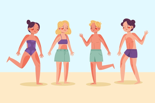 Free vector group of different people with a sunburn