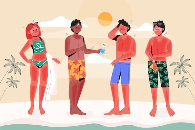 Free vector group of different people with a sunburn