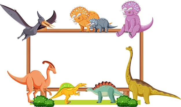 Free vector group of dinosaurs around board on white background