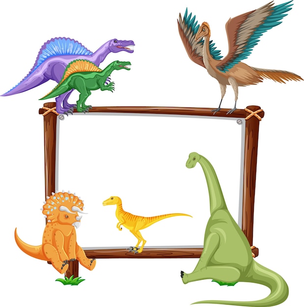 Free vector group of dinosaurs around board on white background