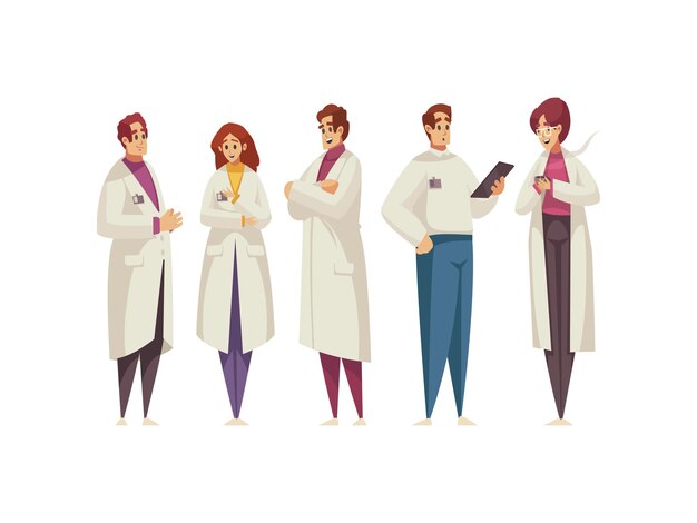 고립 된 흰색 코트에 의사의 그룹