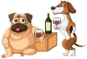 Free vector a group of dog drinking wine