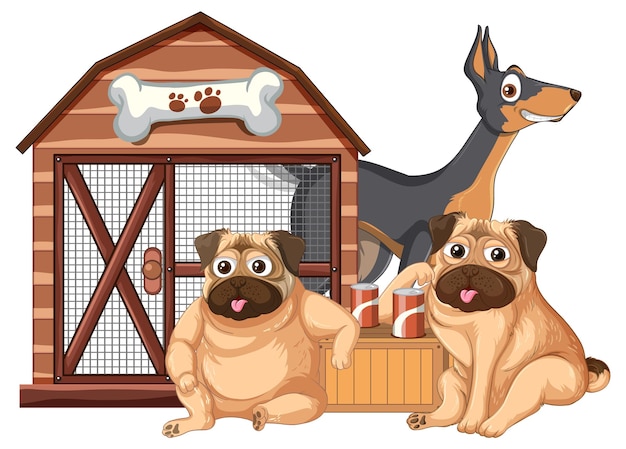 Group of domestic dogs cartoon