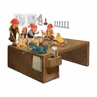 Free vector group of elves working in a santa s workshop