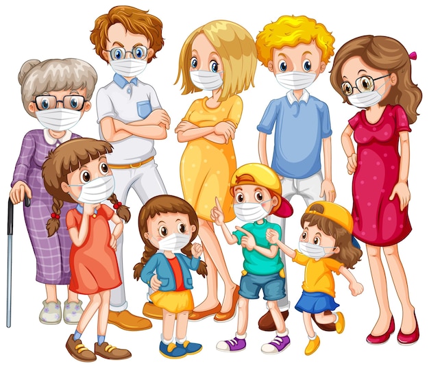 Группа членов семьи в маске