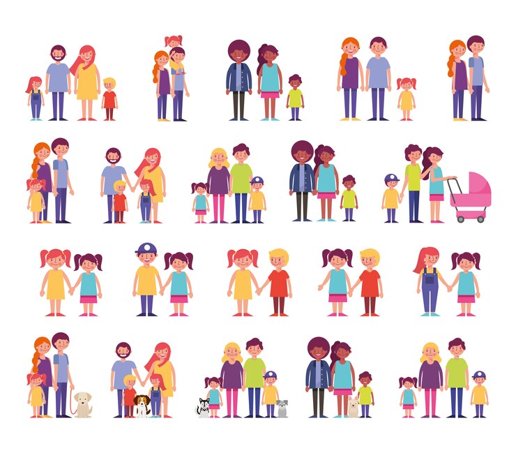 Free Vector group of family members characters