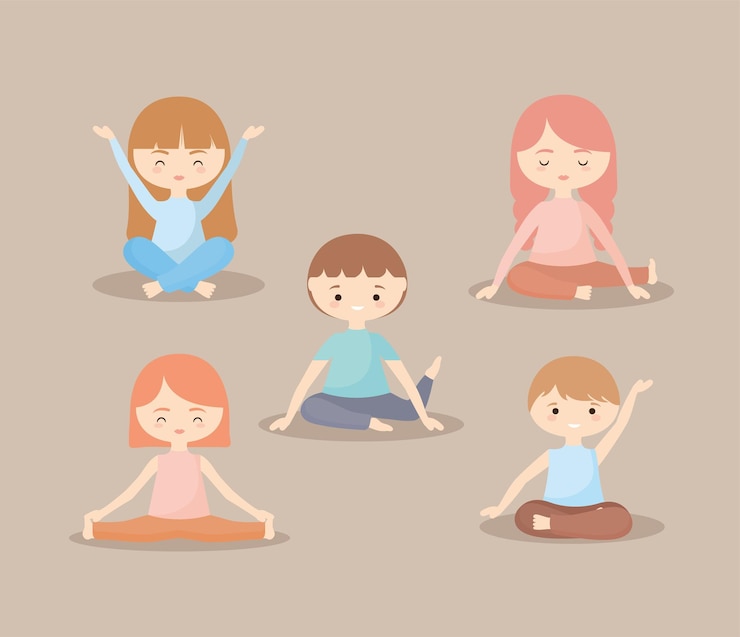 Free Vector group of five yoga kids