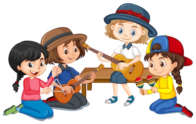 Free vector group of girls playing different instruments