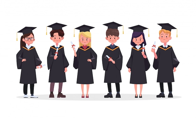 Group of graduating students standing together illustration.