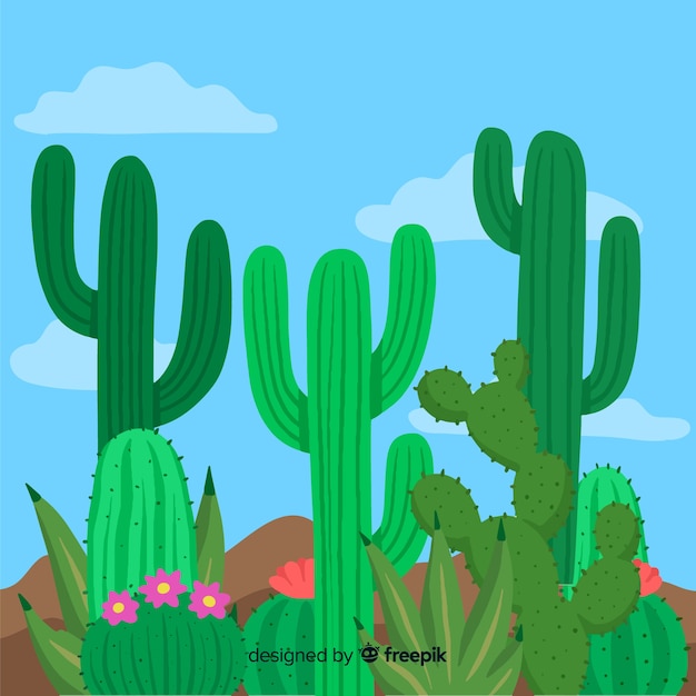 Group of hand drawn cactus background