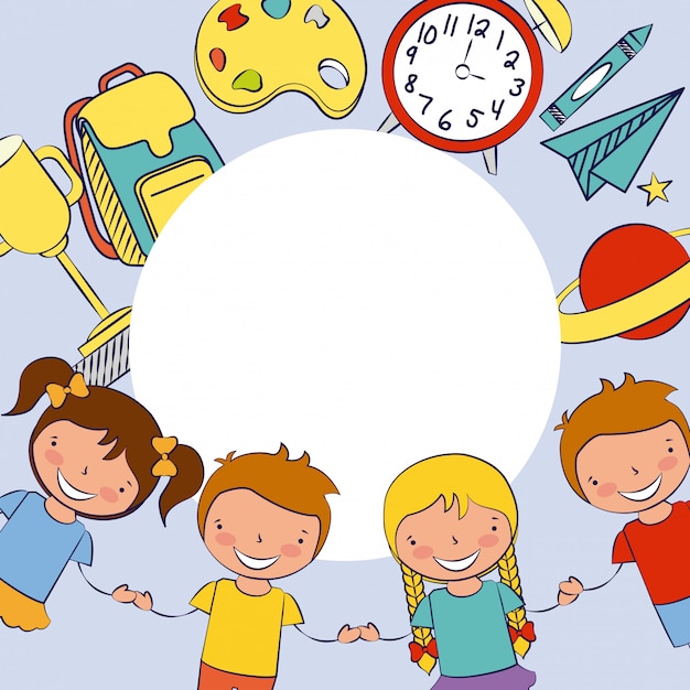 Group of happy children, back to school, editable illustration