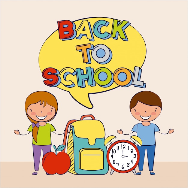 Group of happy children, back to school, editable illustration