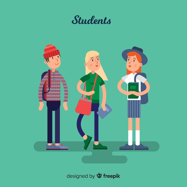 Free vector group of happy students with flat design