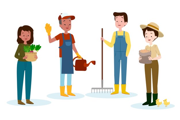 Группа иллюстрированных сельскохозяйственных рабочих