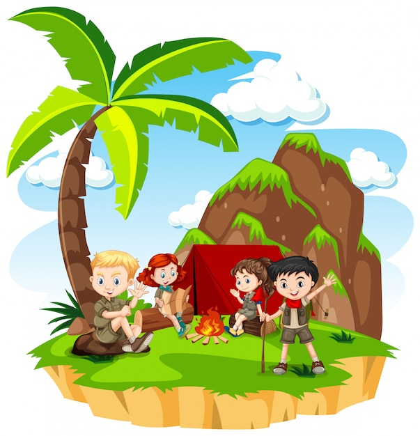 Free vector group of kids camping in nature