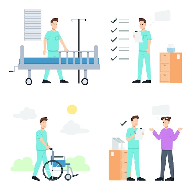 Group of medical personnel working in hospital cartoon character