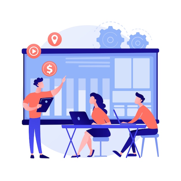 Free vector group meeting. corporate collaboration. colleagues on office. strategy planning, conference discussion, table brainstorming. startup organization. vector isolated concept metaphor illustration.