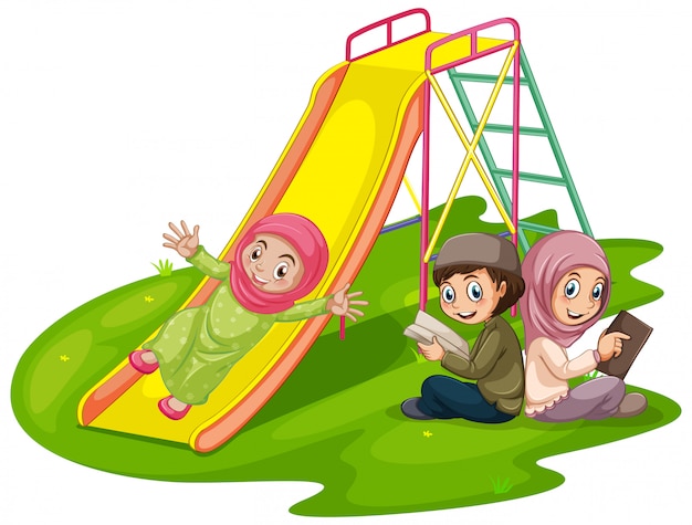 Free vector group of muslim kids at playground