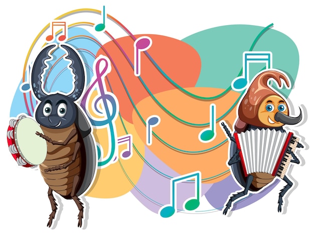 Бесплатное векторное изображение Группа жуков вместе играет музыку