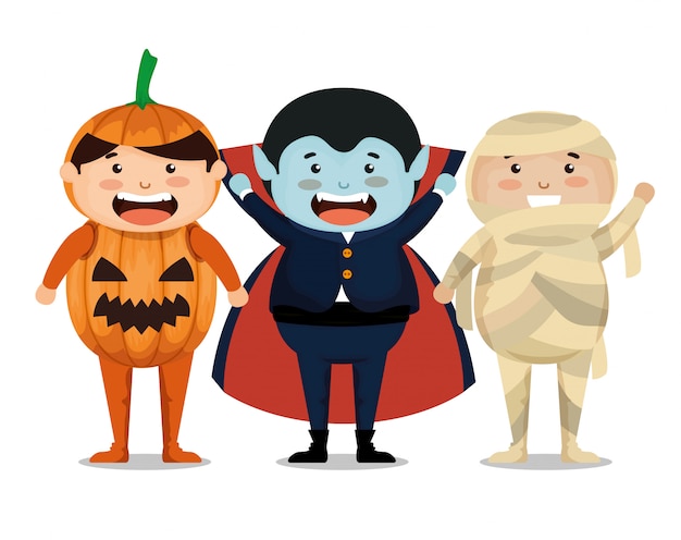 Бесплатное векторное изображение Группа детей, одетых в хэллоуин